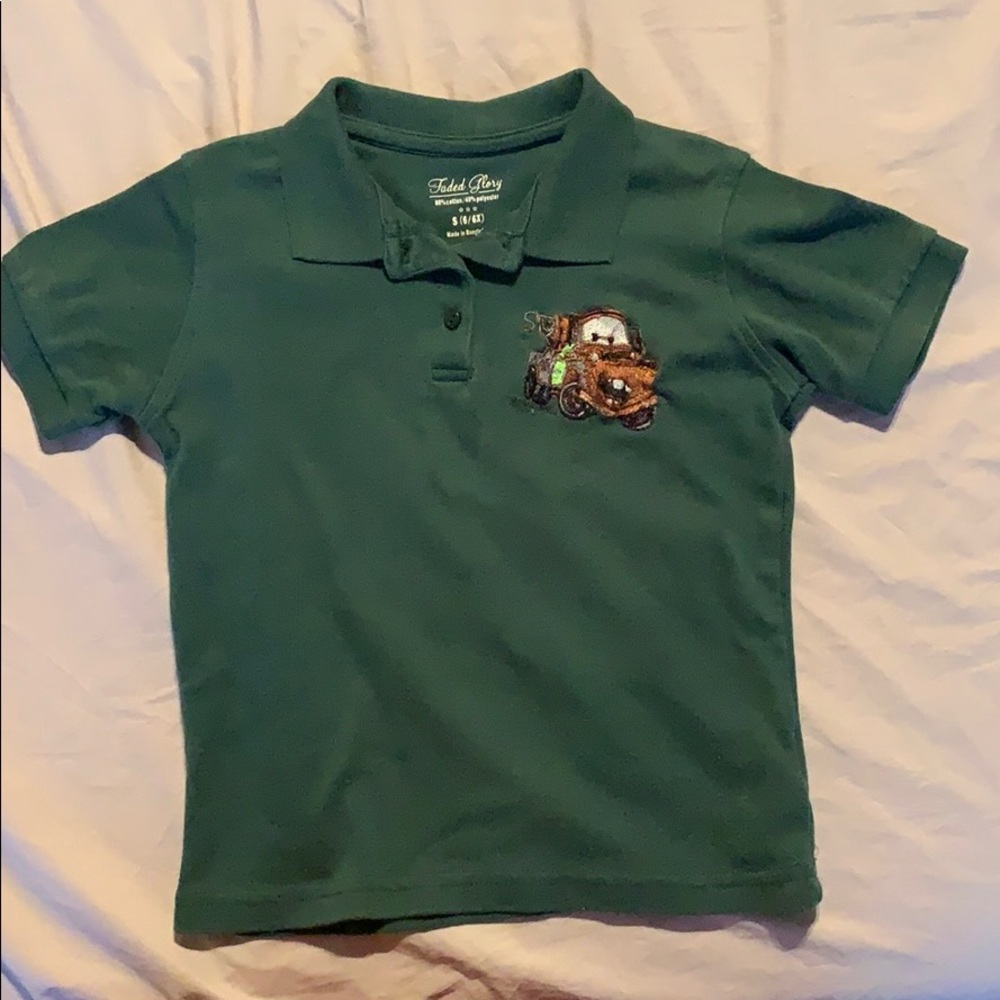 Green Faded Glory shirt with embroidered Mater 5T